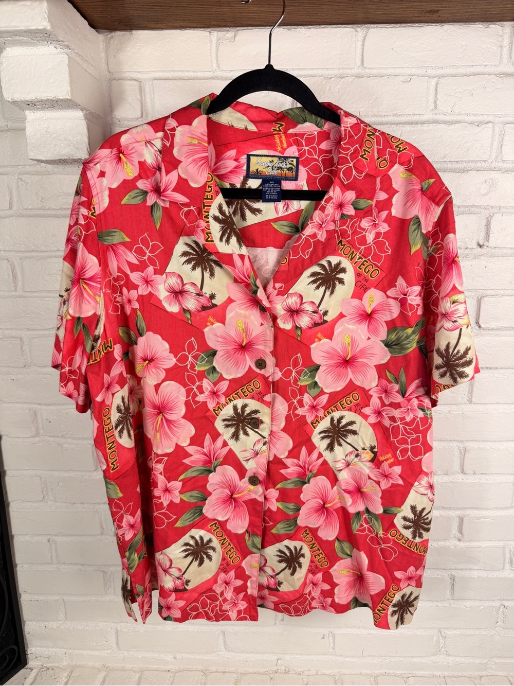 Havana Jack’s Cafe Montego Bay Rayon Hawaiian Shirt Pink Floral 2X‎